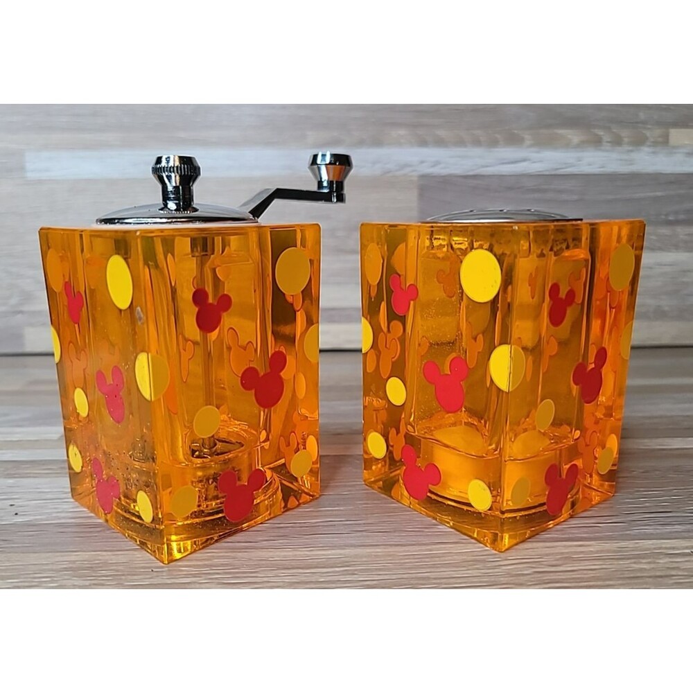 Walt Disney World Mickey‎ Ears Salt & Pepper Shaker Set Orange Acrylic Geometric - Picture 3 of 6